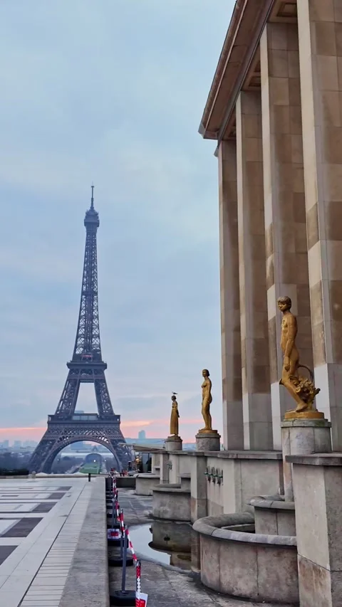 Eiffel Tower seen from Trocadero esplanade, Paris, France. Vertical format Stock Footage 305648760
