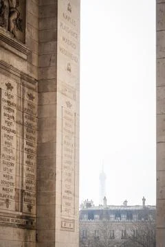 The Eiffel Tower seen under the arches of the Arc de Triomphe in Paris - 1 Stock Photos