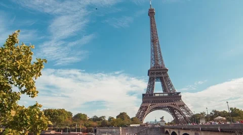 Eiffel Tower by The Seine River 2, Day, Paris Stock Footage 47087094