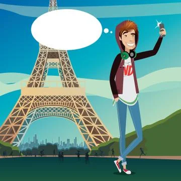 Eiffel Tower selfie Stock Illustration