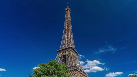 Eiffel Tower from Siene river waterfront in Paris timelapse hyperlapse, France Stock Footage 143392704