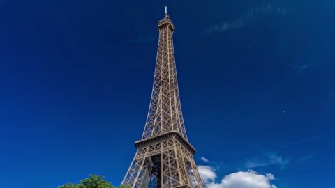 Eiffel Tower from Siene river waterfront in Paris timelapse hyperlapse, France Stock Footage 241323150