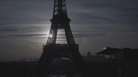 Eiffel Tower Silhouette Against Dusk Sky Stock Footage 340546475