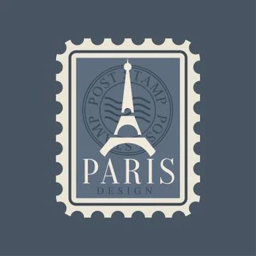 Eiffel Tower silhouette on postage stamp of France. Symbol of Paris city Stockillustratie