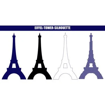 Eiffel Tower silhouettes in solid outline and patterned styles during day i.. Stock Illustration