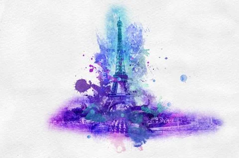 Eiffel tower splatter paint graphic Stock Illustration