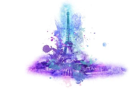 Eiffel tower splatter paint symbol Stock Illustration
