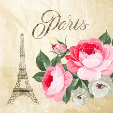Eiffel tower with spring flowers Stock Illustration