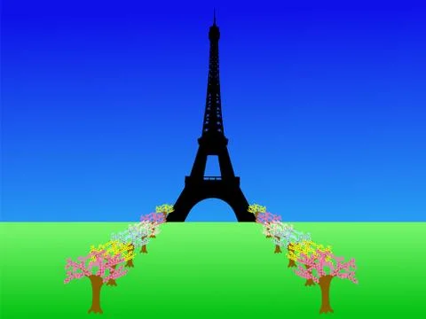 Eiffel tower in spring Stock Illustration