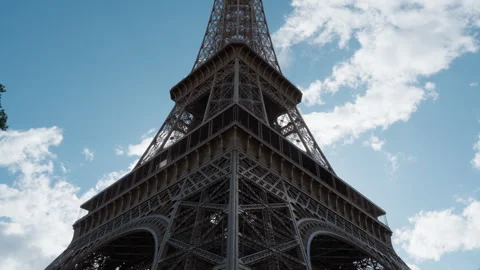 Eiffel Tower steel lattice construction stands in Paris France heritage monument Stock Footage 337296091