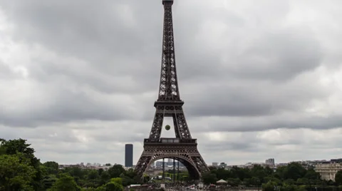 Eiffel Tower in Stormy Day in Time Lapse Stock Footage 39648839