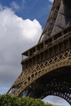 Eiffel tower structural details reaching blue sky Stock Photos