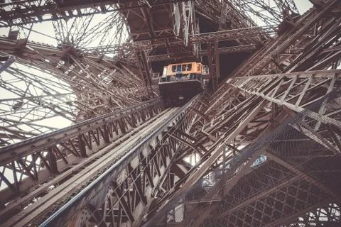 Eiffel Tower structure and elevator, Paris, France Fotos de archivo