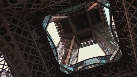 Eiffel Tower Structure from Below During the Evening Hours Stock Footage 276090553