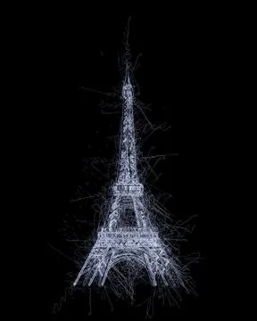 Eiffel tower stylized scribble sketch over black Stock Illustration