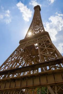 Eiffel tower sun light sky Stock Photos