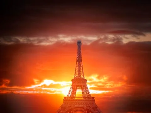 Eiffel tower on sunset background Stock Photos