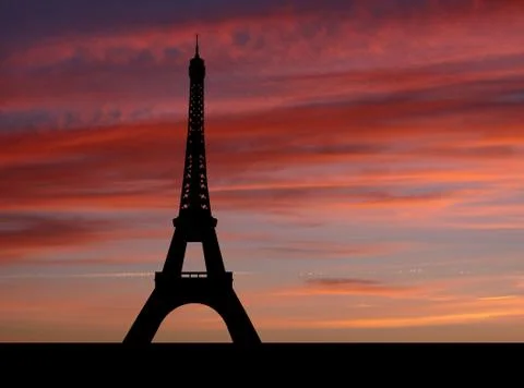 Eiffel tower at sunset with beautiful sky illustration Stockillustratie