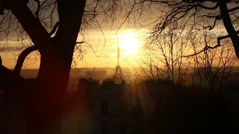 Eiffel Tower at Sunset Stock Footage