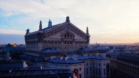 Eiffel Tower in sunset - high ground view, France, Paris Stock Footage 99318342
