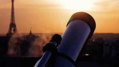 Eiffel Tower in sunset - high ground view, France, Paris Stock Footage 99318601