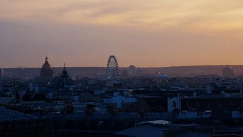 Eiffel Tower in sunset - high ground view, France, Paris Stock Footage 99318729