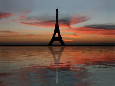 Eiffel tower at sunset Stockillustratie
