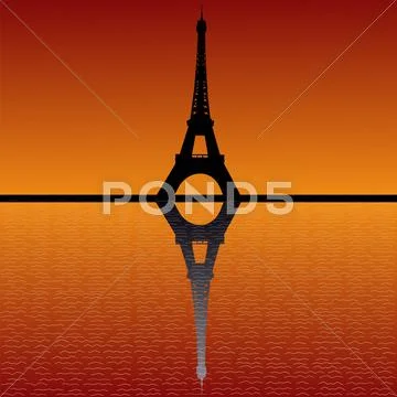 Eiffel tower at sunset Stock Illustration