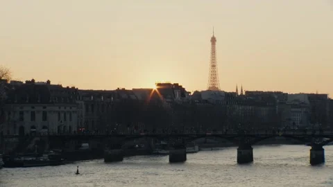Eiffel tower sunset over seine river in paris Stock Footage 306461498