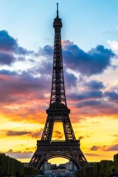 Eiffel Tower at sunset in Paris Stock Photos