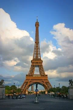 Eiffel tower at sunset Stock Photos