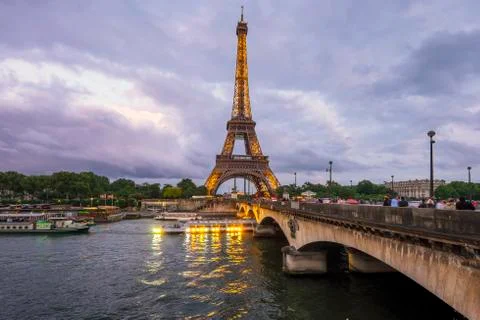 Eiffel Tower at Sunset Stock Photos