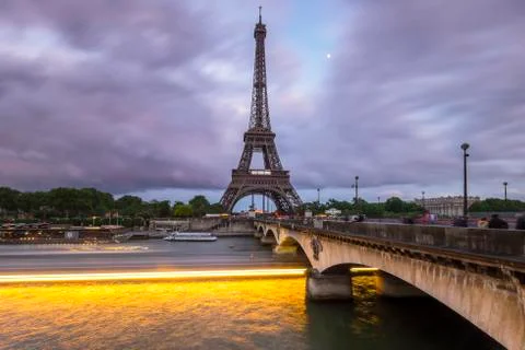 Eiffel Tower at Sunset Stock Photos