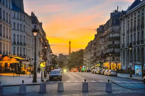 Eiffel Tower at sunset Stock Photos