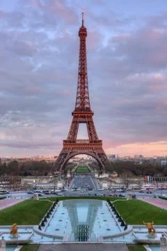 The Eiffel Tower at sunset Stock Photos