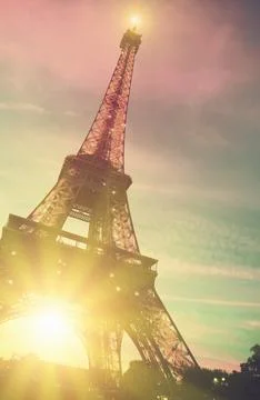 Eiffel Tower at sunset Stock Photos
