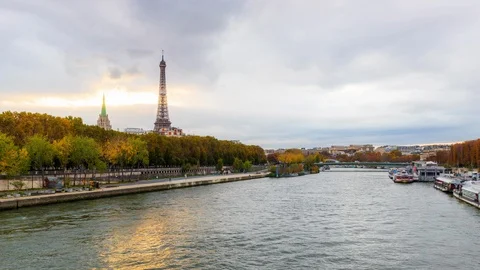 Eiffel Tower Sunset Timelapse Stock Footage