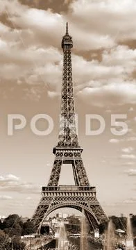 Eiffel Tower symbol of Paris in France in sepia toned effect with ...