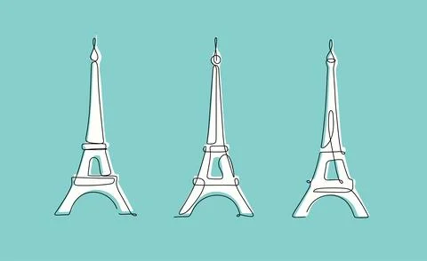 Eiffel tower three variations linear art style blue Illustrazione stock