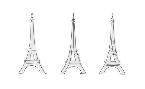 Eiffel tower three variations linear art style Stock Illustration