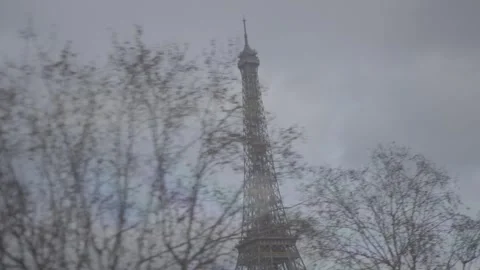 Eiffel Tower Through Bare Tree Branches Stock Footage 340546499