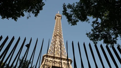 Eiffel Tower through the iron rails Stock Footage 95863978
