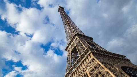 Eiffel Tower time lapse by day with clouds, Paris, France Stock Footage 95940452