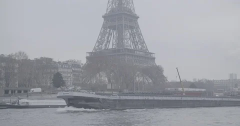 The Eiffel Tower (Tour Eiffel) and River Seine / Paris, France - 4K Stock Footage 72398213