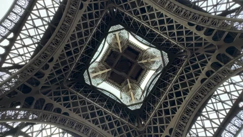 Eiffel Tower (Tour Eiffel) design details captured from below in Paris, France Stock Footage 303650974