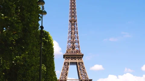 Eiffel Tower, Trees and Street Lamp in Paris, France Stock Footage 260692902