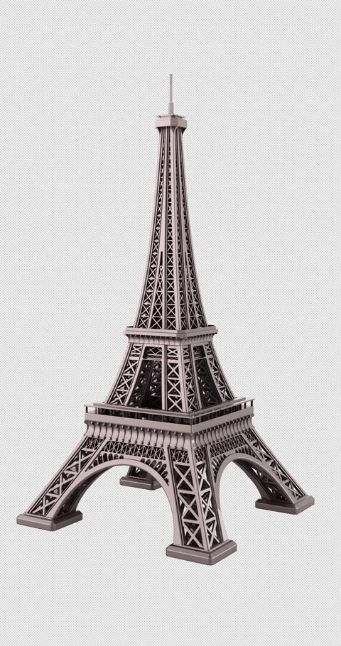 The Eiffel Tower turning animation. 3D rendering isolated on transparent Stock Footage 277771833