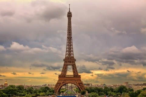 Eiffel tower under cloudy sky. paris, france. Stock Photos