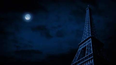The Eiffel Tower Under Full Moon Stock Footage 63174240