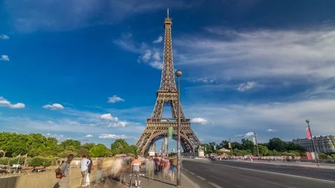 Eiffel Tower view from the Bridge of Jena timelapse hyperlapse, Paris, France Stock Footage 80491618